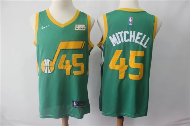 爵士45号 多诺万米切尔 绿色季后赛奖励版NBA球衣_